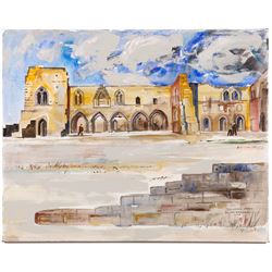 Brian Edwards (British 1944-): 'Jervaulx Abbey', mixed media on canvas signed titled and dated 2018, 40.5cm x 50.5cm (unframed)
Notes: Dr Brian Edwards is Emeritus Professor of Architecture at ECA Edinburgh University. He is the author of the book ‘Understanding Architecture through Drawing’, has exhibited at the Edinburgh Festival, the RSA and architecture section of the RA Summer Exhibition. As a retired architect, his paintings explore the interface between art and architecture