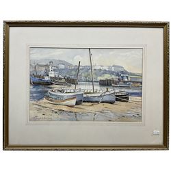 Edward H Simpson (British 1901-1989): 'Early Morning in the South Bay Scarborough', watercolour signed, labelled and inscribed verso 28cm x 43cm; Scarborough Harbour at Low Tide, watercolour signed 28cm x 42cm (2)