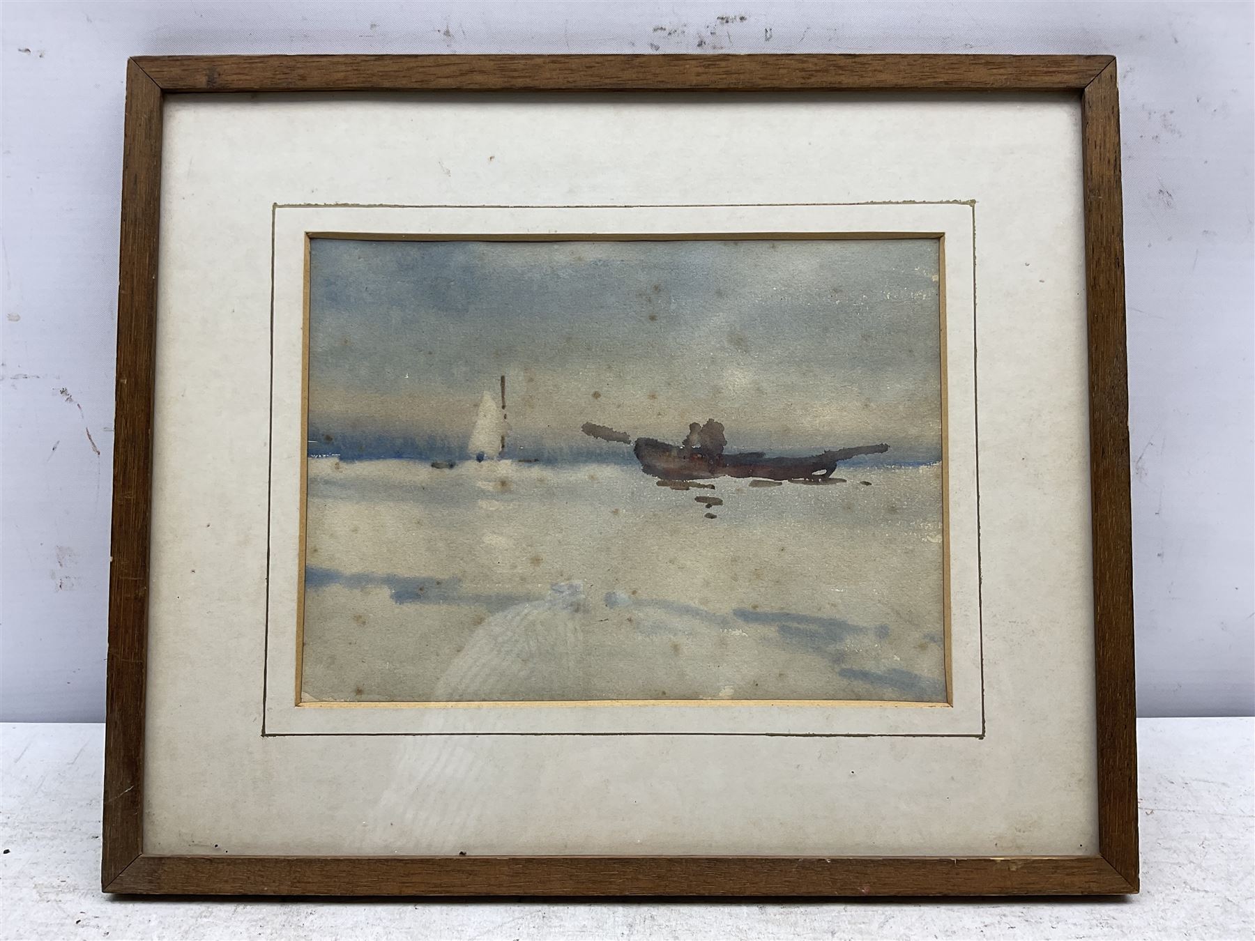 Joseph Richard Bagshawe (Staithes Group 1870-1909): Boats in Calm Waters, watercolour unsigned, authenticated by the artist's granddaughter Susie on label verso 15cm x 21cm