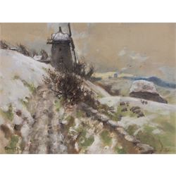 George Frederick Nicholls (British 1885-1937): Mill in Snow, watercolour heightened with w...