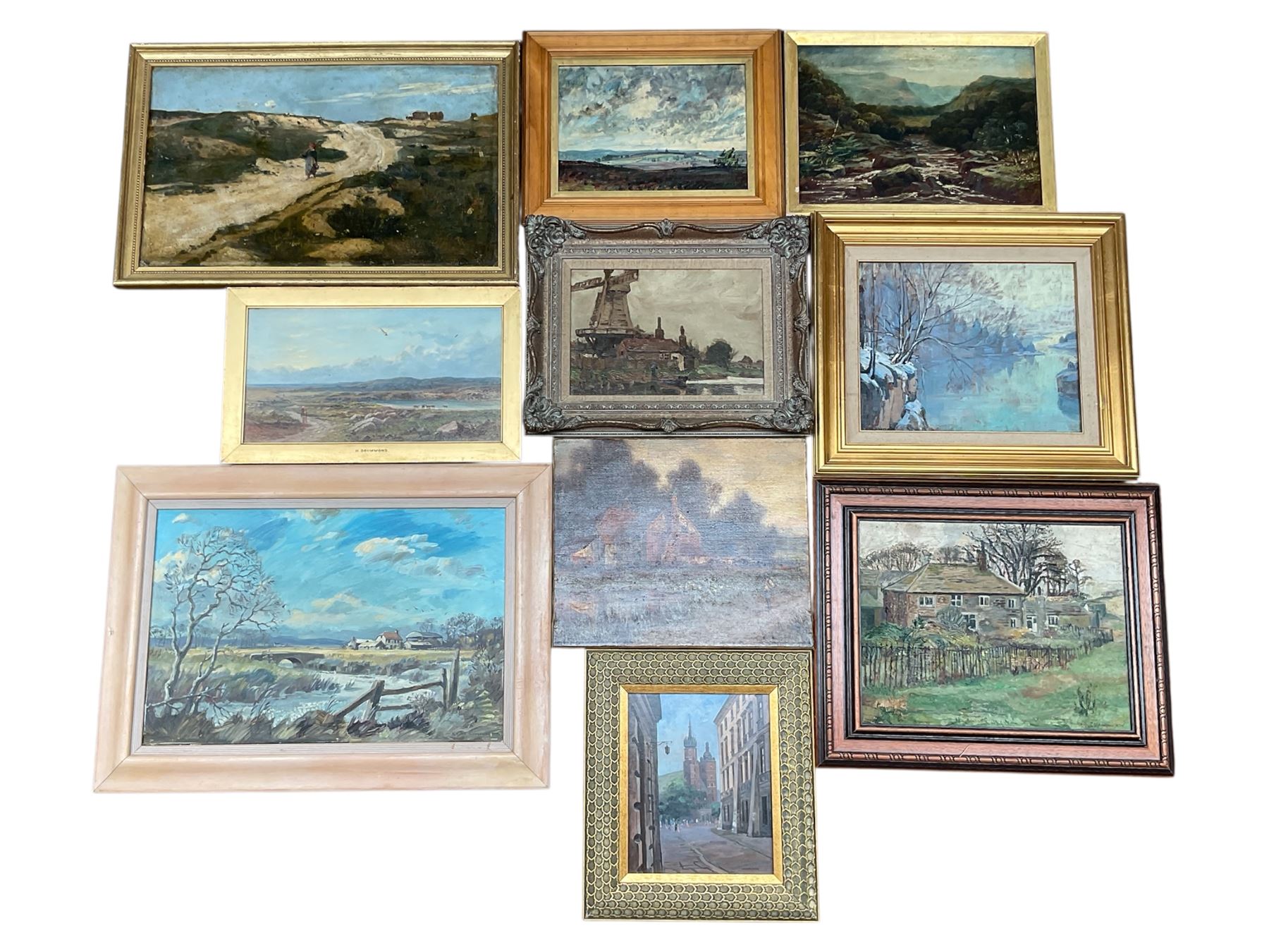 Collection of oil paintings, artists including Albert Ernest Bottomley, Stephen Denison, Hermann Sandoz, H Drummond, Ainsworth, Keith Cresswell, etc (10)