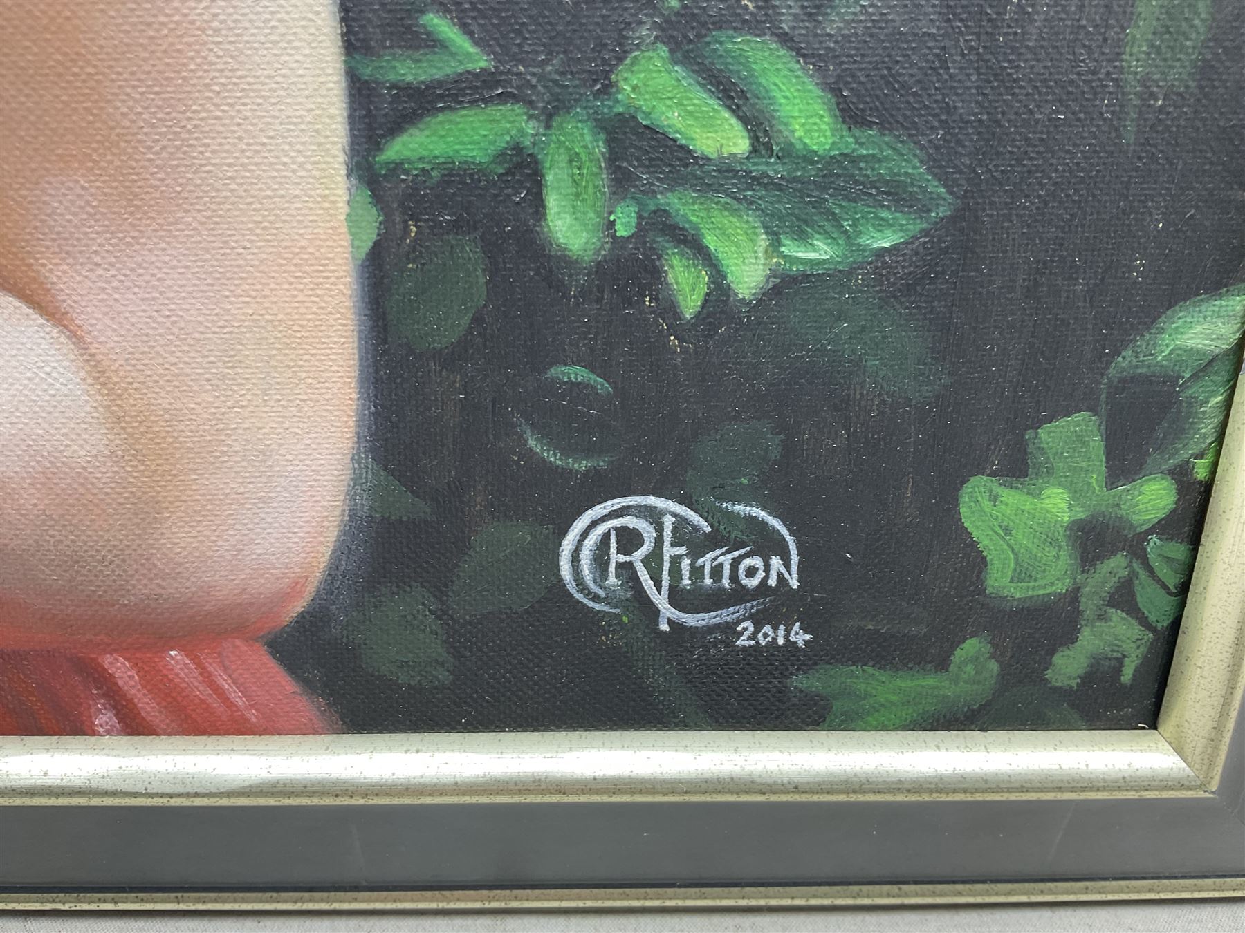 Ruth Fitton (British 1985-): 'Silent Glory', oil on canvas signed and dated 2014, titled verso with artist's studio labels 50cm x 40cm