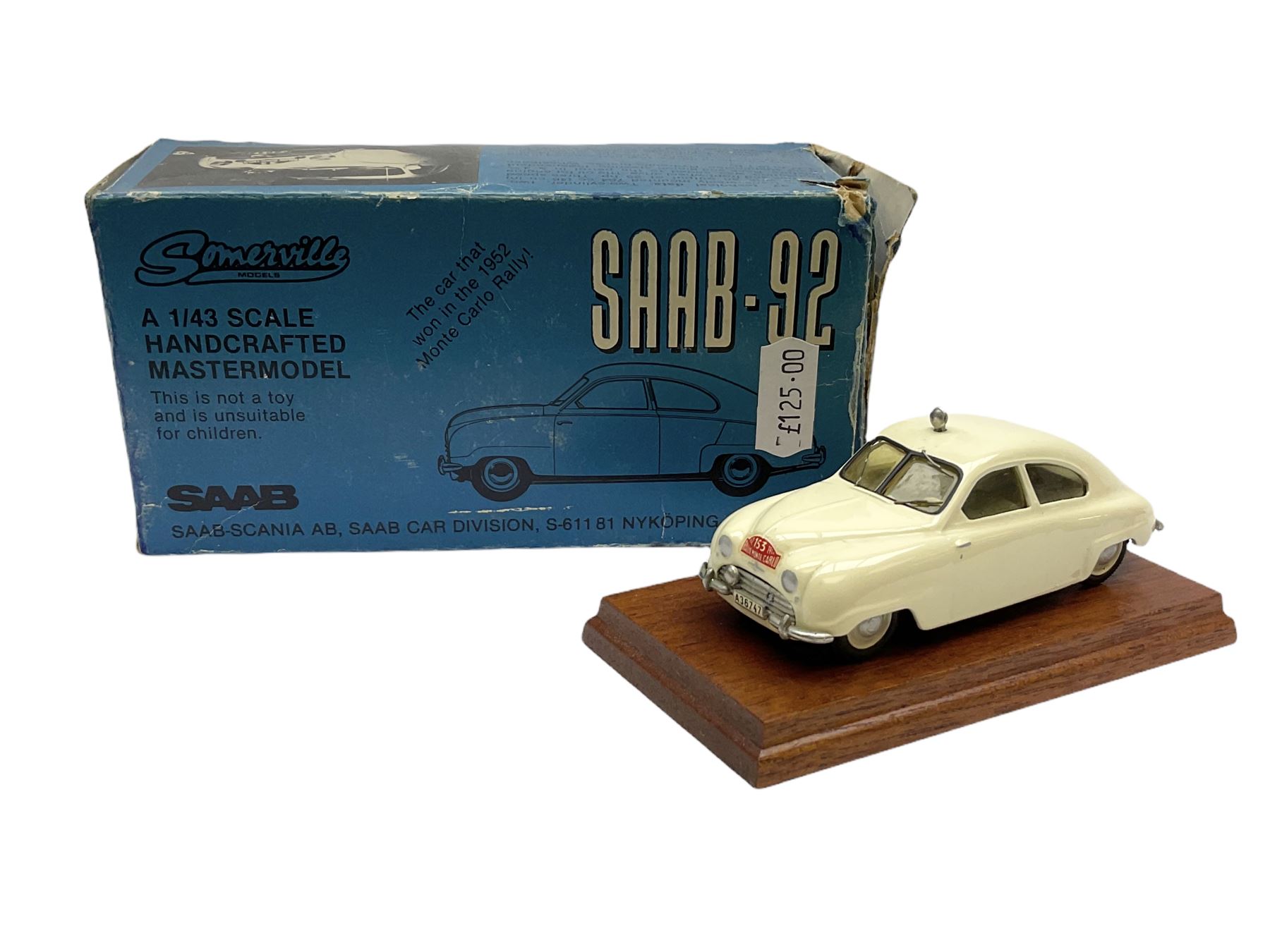 Somerville Models - three 1/43 scale Handcrafted Mastermodels comprising Saab - 92 (1950); No.121 Volvo PV 444A; and No.106 Standard Flying 12; all boxed (3)
