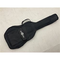 Fender style sunburst electric guitar with manuscript mark 'Zenta Stratocaster 1963' L97cm; in hard carrying case; another similar unmarked sunburst electric guitar; in gig bag; and Fender Frontman Amplifier, serial no.M473406 (3)