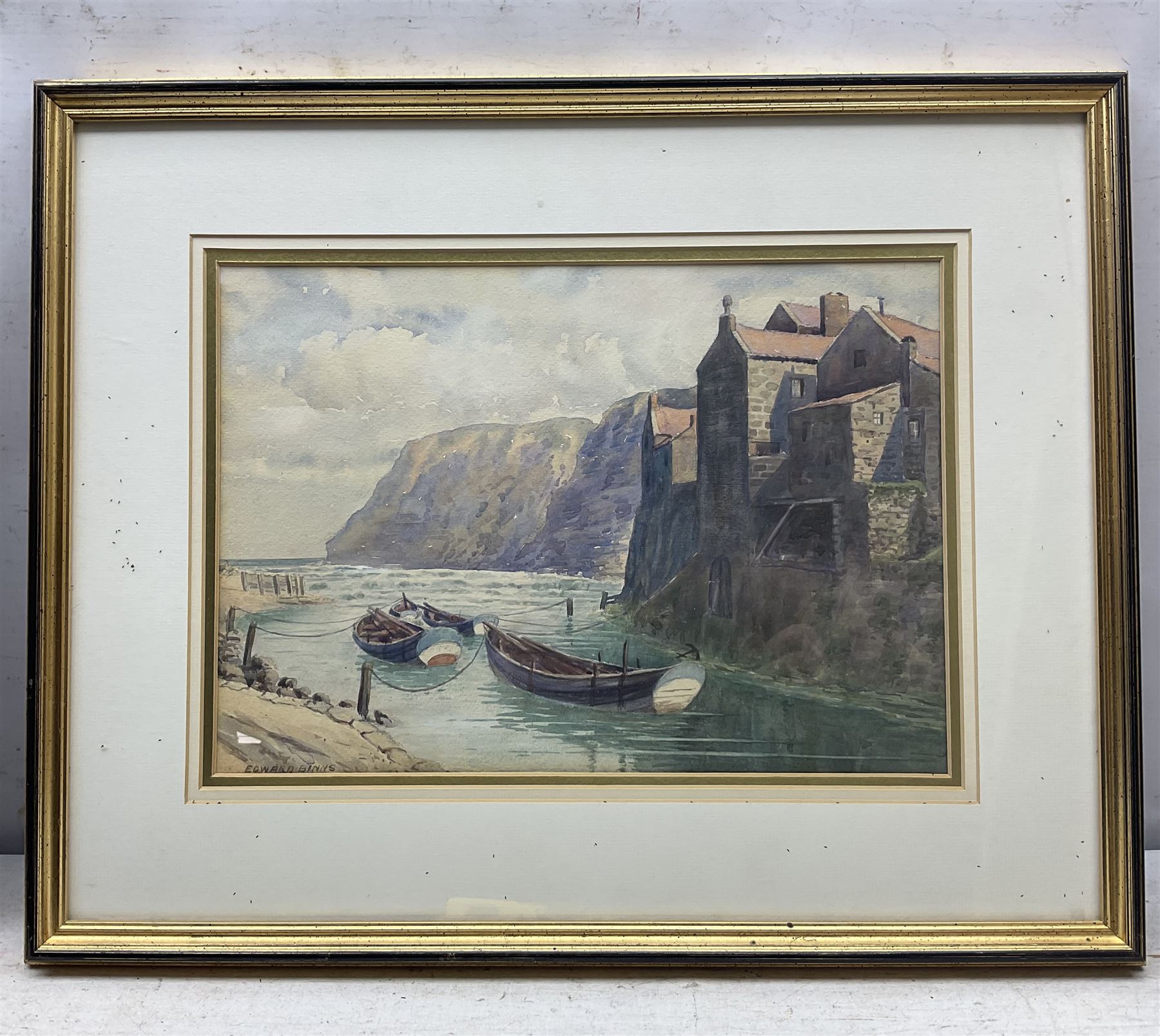 John Wynne Williams (British fl.1900-1920): Whitby Harbour, watercolour heightened with white 16cm x 25cm; Edward Binns (British Early 20th Century): Staithes Harbour, watercolour signed, dated 1907 verso 26cm x 36cm (2)