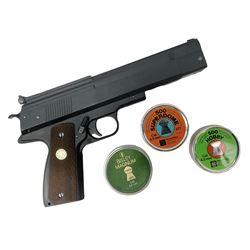 H. Weihrauch HW45 air pistol, .177 calibre, over-lever mechanism, chequered grip No.372679 L31cm; and quantity of pellets