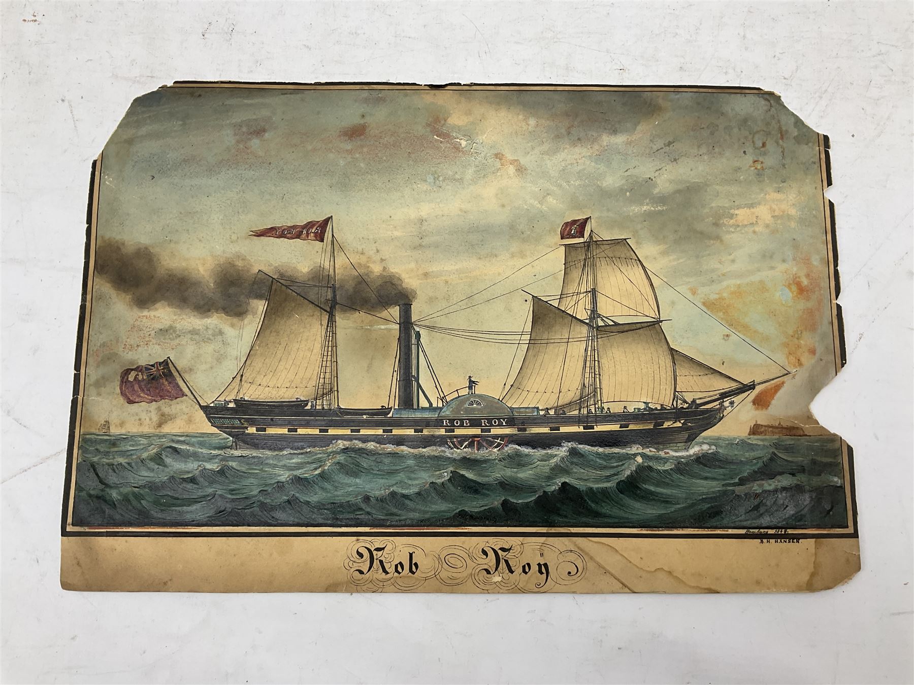 Broder Heinrich Hansen (German c.1811-1851): 'Rob Roy' Ship's Portrait, watercolour signed titled and dated 1844 Hamburg 24cm x 35cm (unframed)