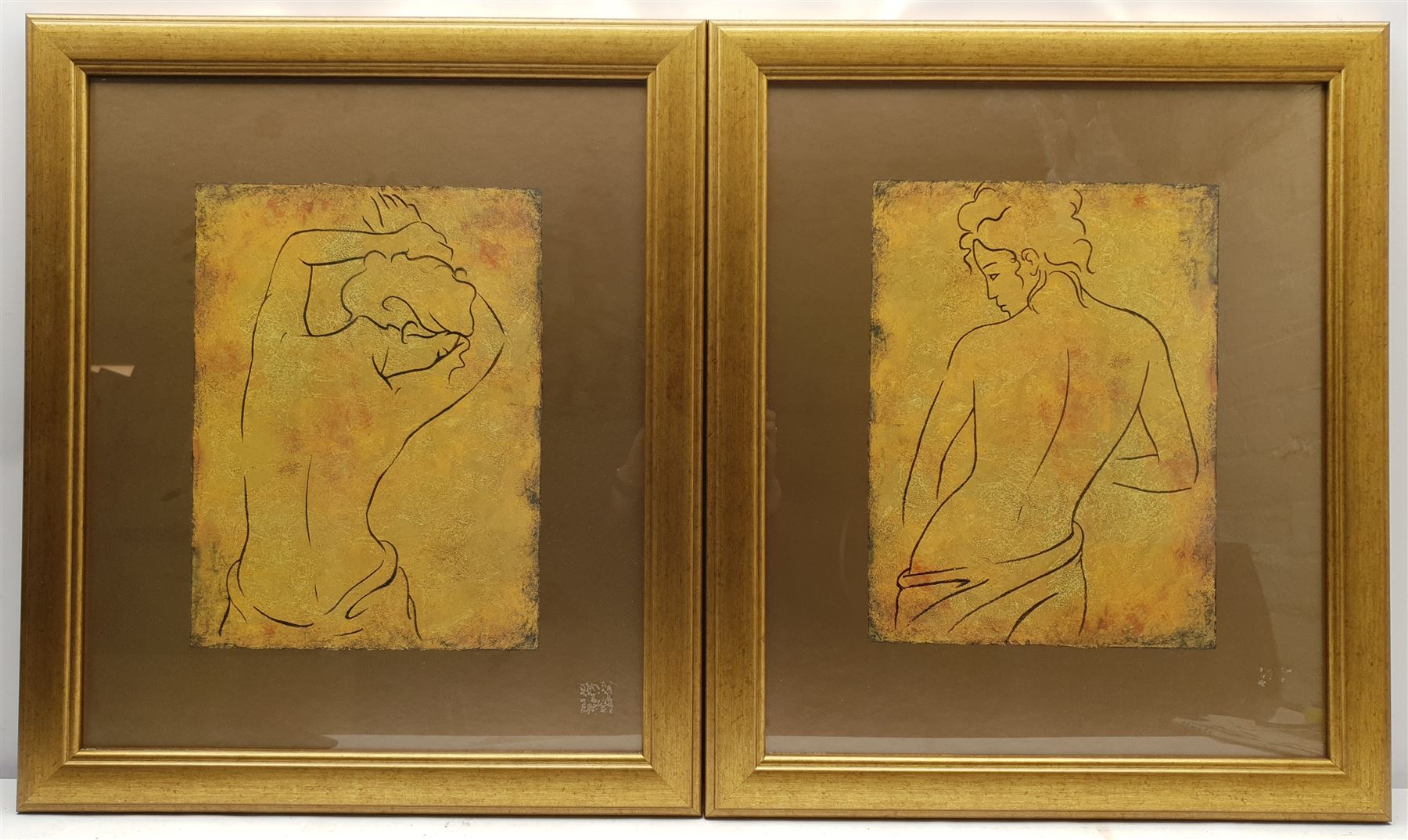 After Dan Bennion (American Contemporary): 'Etude de Femme I & II', pair colour prints 40cm x 30cm in modern gilt frames