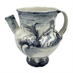Tin glazed earthenware wet drug jug, decorated with cherubs in a landscape, H90cm 