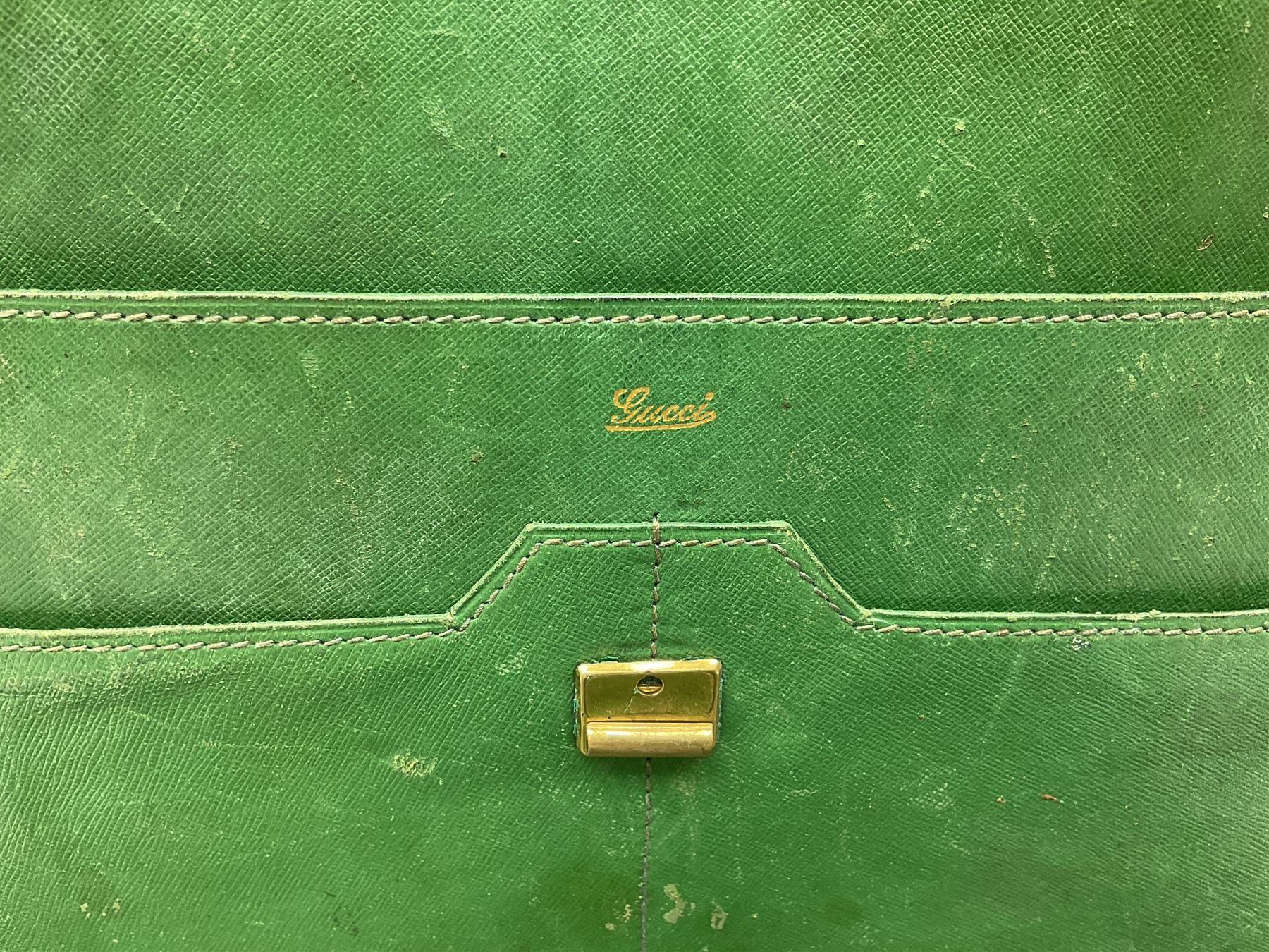 Vintage Gucci leather attache case with green leather, L40cm