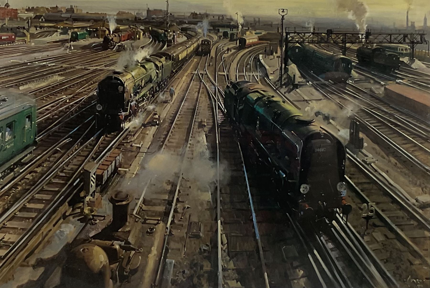 Terence Cuneo (British 1907-1996): 'Clapham Junction', limited edition chromolithograph signed and numbered 285/850, certificate verso 31cm x 41cm 
