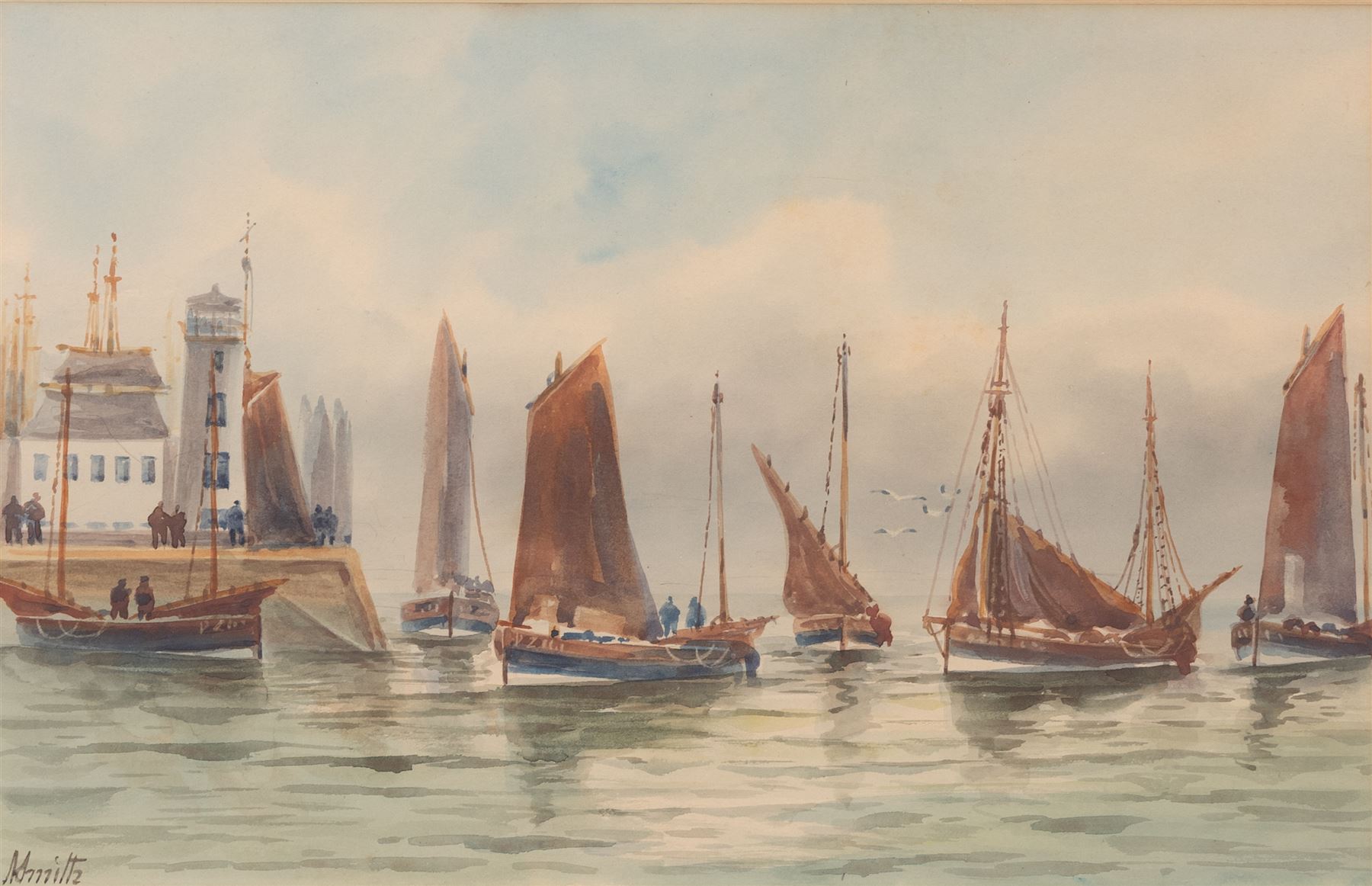 John Wynne Williams (British fl.1900-1920): Whitehead Hill and St Marys Steps, pair watercolours signed 24cm x 15cm; Austen Smith (British Early 20th Century): View towards Scarborough Castle, watercolour signed and dated 1913, 10.5cm x 17.5cm; A Smith (British Early 20th Century): Scarborough Harbour Scenes, pair watercolours signed 22cm x 34.5cm (5)