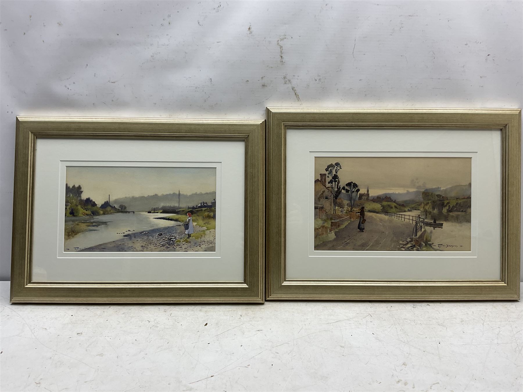 Charles Eyres Simmons (Cornwall 1872-1955): Young Ladies at the Riverside, pair watercolours signed 20cm x 25cm and 23cm x 38cm (2)