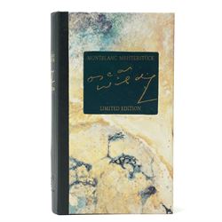 Montblanc Meisterstück Oscar Wilde limited edition fountain pen, black resin cap and barrel with marbled ivory and black patterned lower barrel and gold-plated fittings, the cap signed with Oscar Wilde facsimile and surmounted by the white star emblem, fitted with a medium 18K (750) gold nib engraved 4810, 1994 and MONTBLANC, model no. 28616, presented in original lined fitted case in the form of a book with outer box