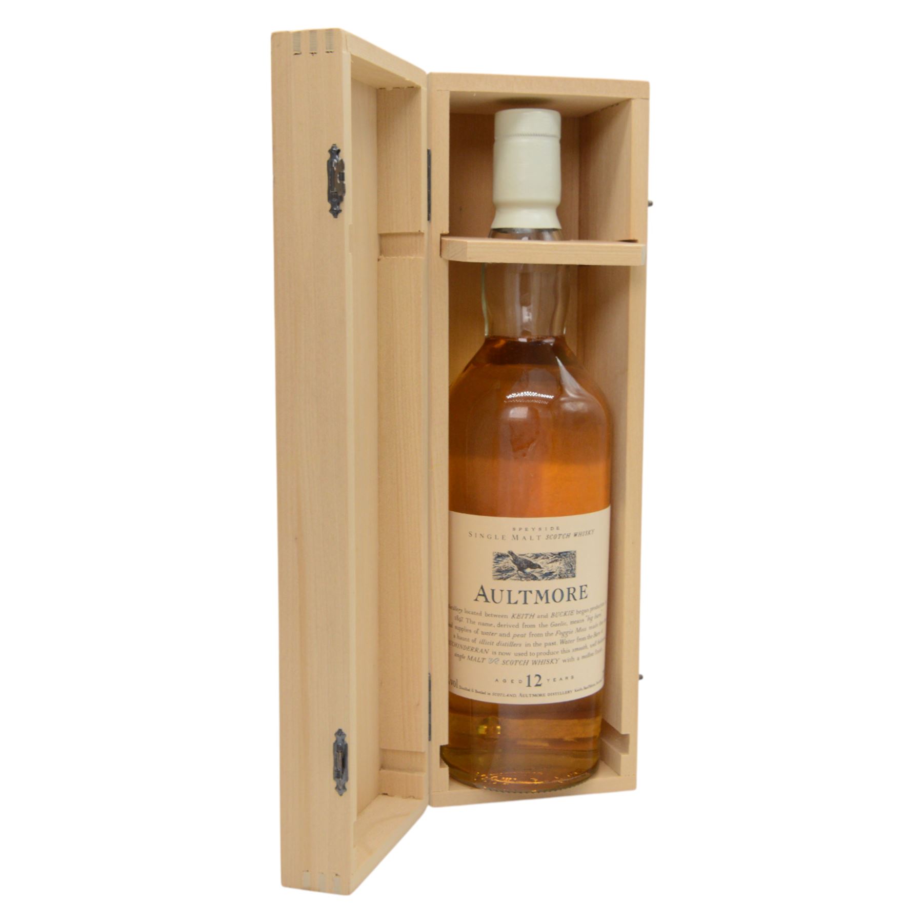 Aultmore 12 year old Speyside Single Malt Whisky, 43% vol 70cl, in wooden presentation box