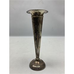 20th century silver specimen vase, of trumpet form with filled base, hallmarked Birmingham, together with a silver tray, hallmarked Chester, weight of tray 28 grams