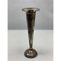 20th century silver specimen vase, of trumpet form with filled base, hallmarked Birmingham, together with a silver tray, hallmarked Chester, weight of tray 28 grams
