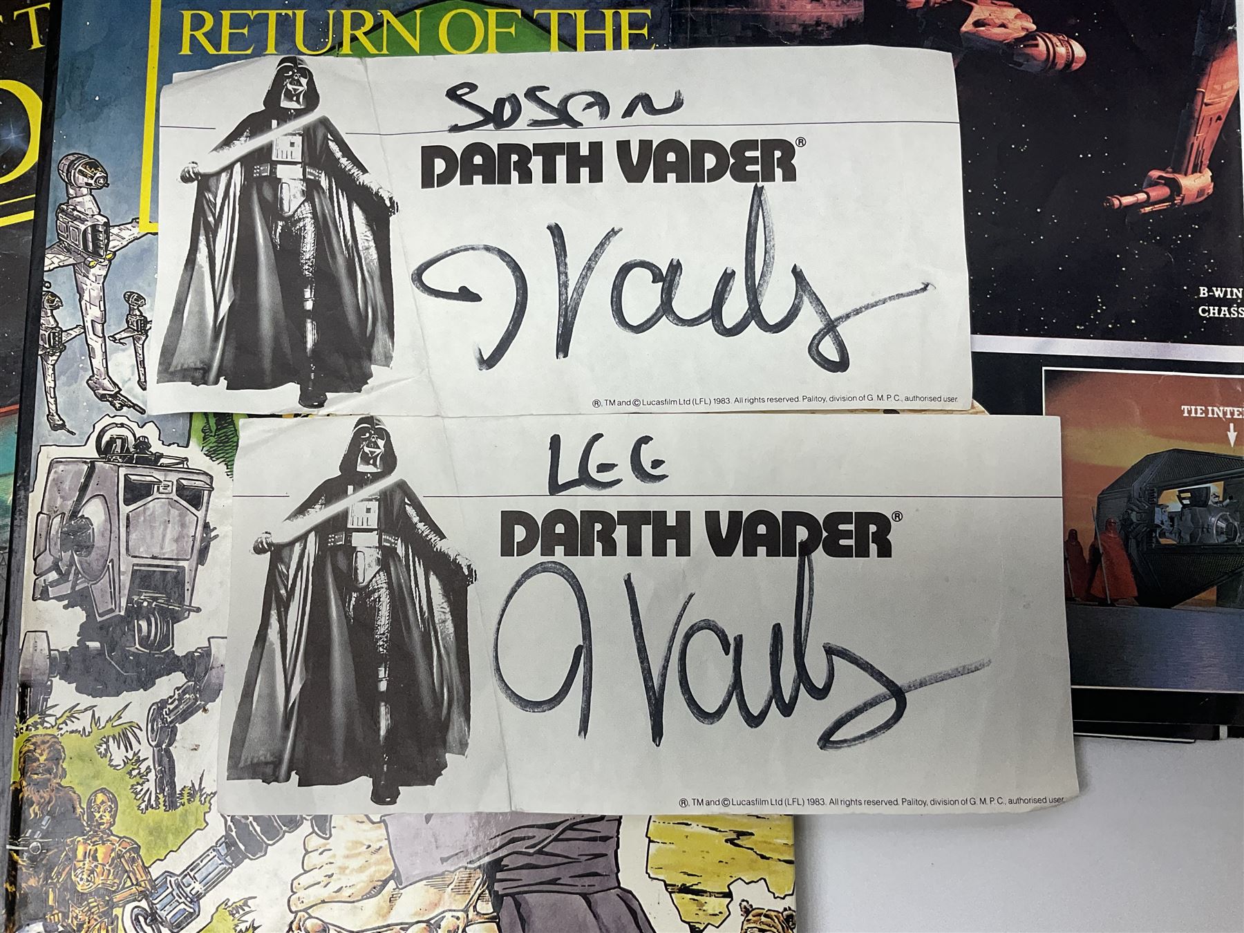 Star Wars - Darth Vader TIE-fighter; Darth Vader head and shoulder shaped figure collection box; 1983 & 1984 Return of the Jedi Annuals; Read Along Book and Tapes; and two posters