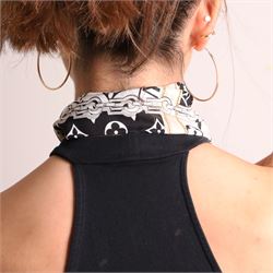 Louis Vuitton - ‘Monogram Confidential’ silk bandeau scarf, black and white monogram design with printed straps, chains and padlocks, with dust bag