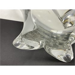 FM Ronneby Sweden large bear paperweight, together two glass penguins, one signed, small Hadeland bear and other glass animals. FM bear H9cm 