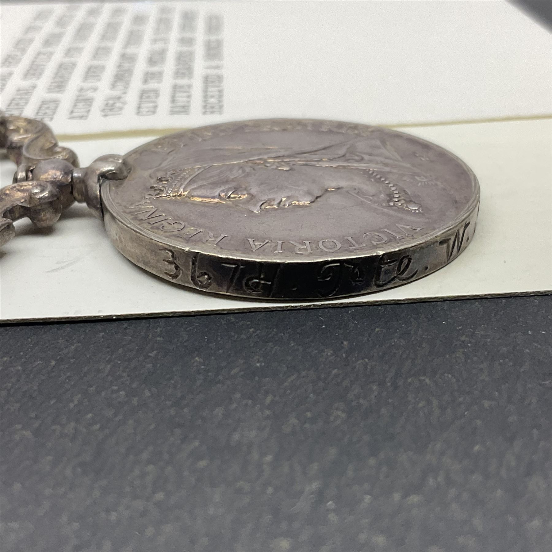 Victoria India Medal with Tirah 1897-98 and Punjab Frontier 1897-98 clasps awarded to 367H Pte. W. Simonds 1/Duke of Cornwall's Light Infantry; with ribbon