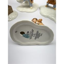 Four limited edition Royal Doulton The Snowman figures, comprising The Snowman and James dancing in the snow, 390/2,500, The Snowman and James Dressing the Snowman, 518/2,500, The Snowman and James The Adventure Begins, 1062/2,500, and The Snowman and James The Journey Ends, 693/2,500, each with accompanying certificate. 