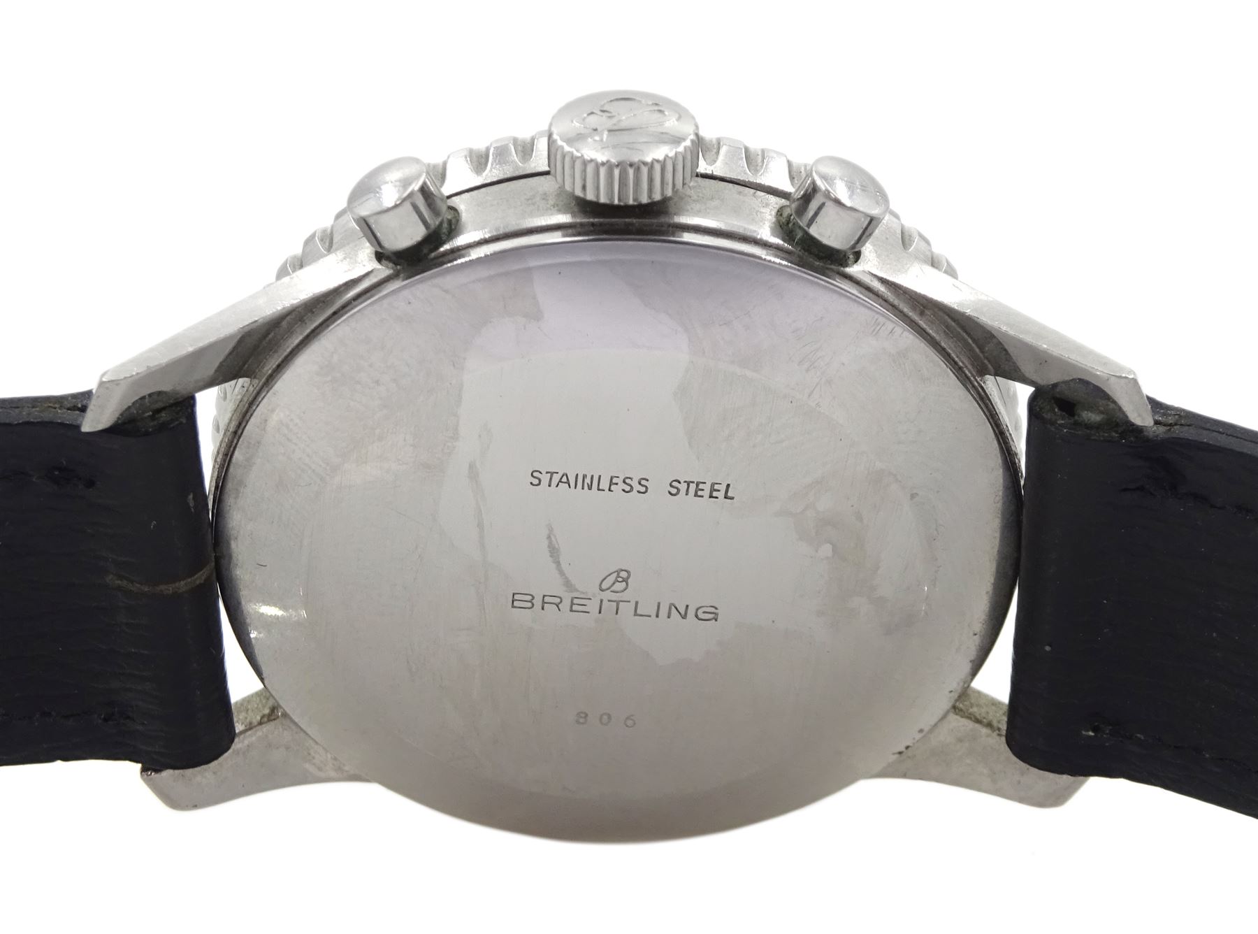  Breitling Navitimer chronograph manual wind wristwatch, circa 1966, Ref. 806, Cal. 178, 17 jewel movement, serial No. 1065522, on black leather strap