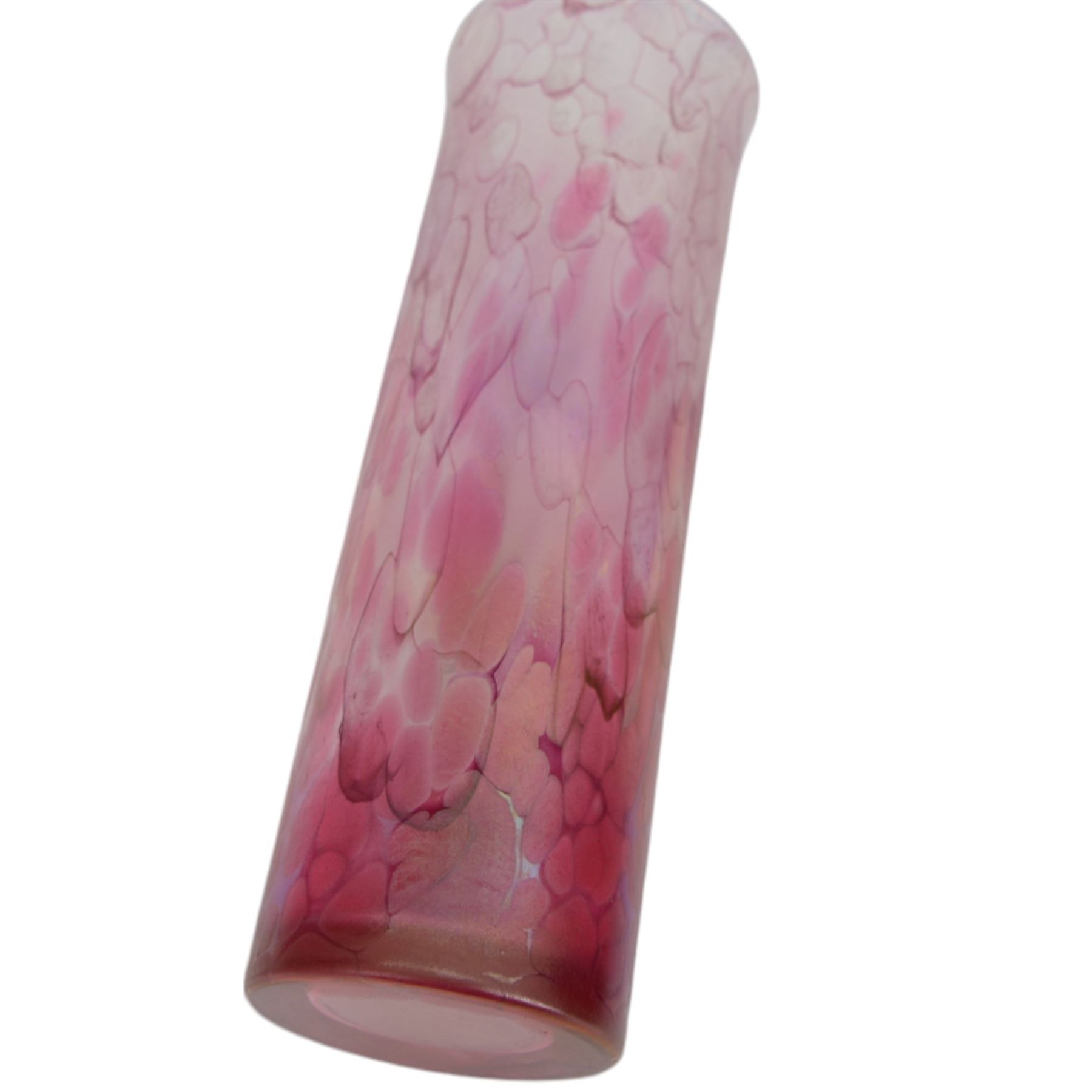 Collection of 19th century and later coloured glass, including pair of pink mottled lustre vases, orange jug with dimpled decoration, cranberry glass, etc 