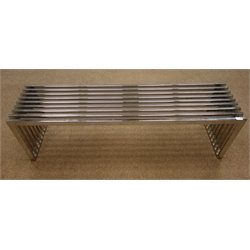  Polished chrome gridiron bench, W150cm, H46cm, D38cm  