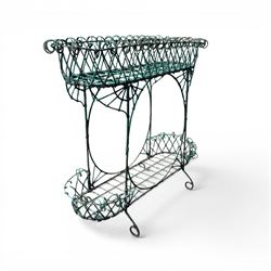 Victorian country house ornate wirework basket conservatory or garden planter, two tier form with oval centre