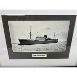 Set of twelve monochrome photographs of mid-20th century merchant vessels comprising general cargo ships, cargo liners, RMMV passenger cargo liners and hospital ship including Rowallan Castle, Drakensberg Castle, Stirling Castle, Capetown Castle, Pachumba, Tilapa etc; average size 18 x 24cm; uniformly mounted in black frames (12)