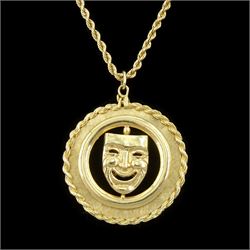 Gold swivel comedy tragedy mask pendant,