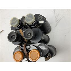 Ten cased pairs of binoculars, to include Rainbow 20x60, Barr & Stroud 7x, Yashica 7x50, Ross London Stepmur 10x50, Wray London Defiant 10x35, Canon 8x30 etc