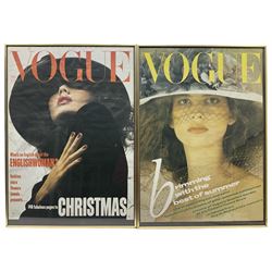 Vintage British Vogue Magazine Cover Posters from 1981, Oct 1983, Dec 1984, Feb & May 1985, with cover shots of Elisabetta Ramella, Jerry Hall, Jenna de Rosnay, Jose Toledo 67cm x 48cm (5)