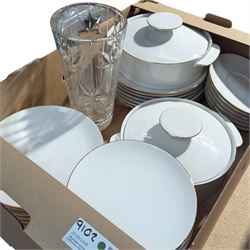 Collection of decanters, painted coat of arms, coffee service, spirits etc, contents in six boxes