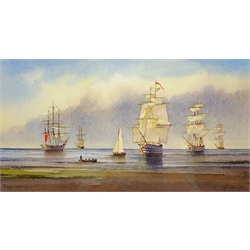  Kenneth W Burton (British 1946-): 'The Battle of Trafalgar 1805', watercolour signed and titled 20cm x 38cm 
Provenance: from the 'Maritime Collection', certificate verso  