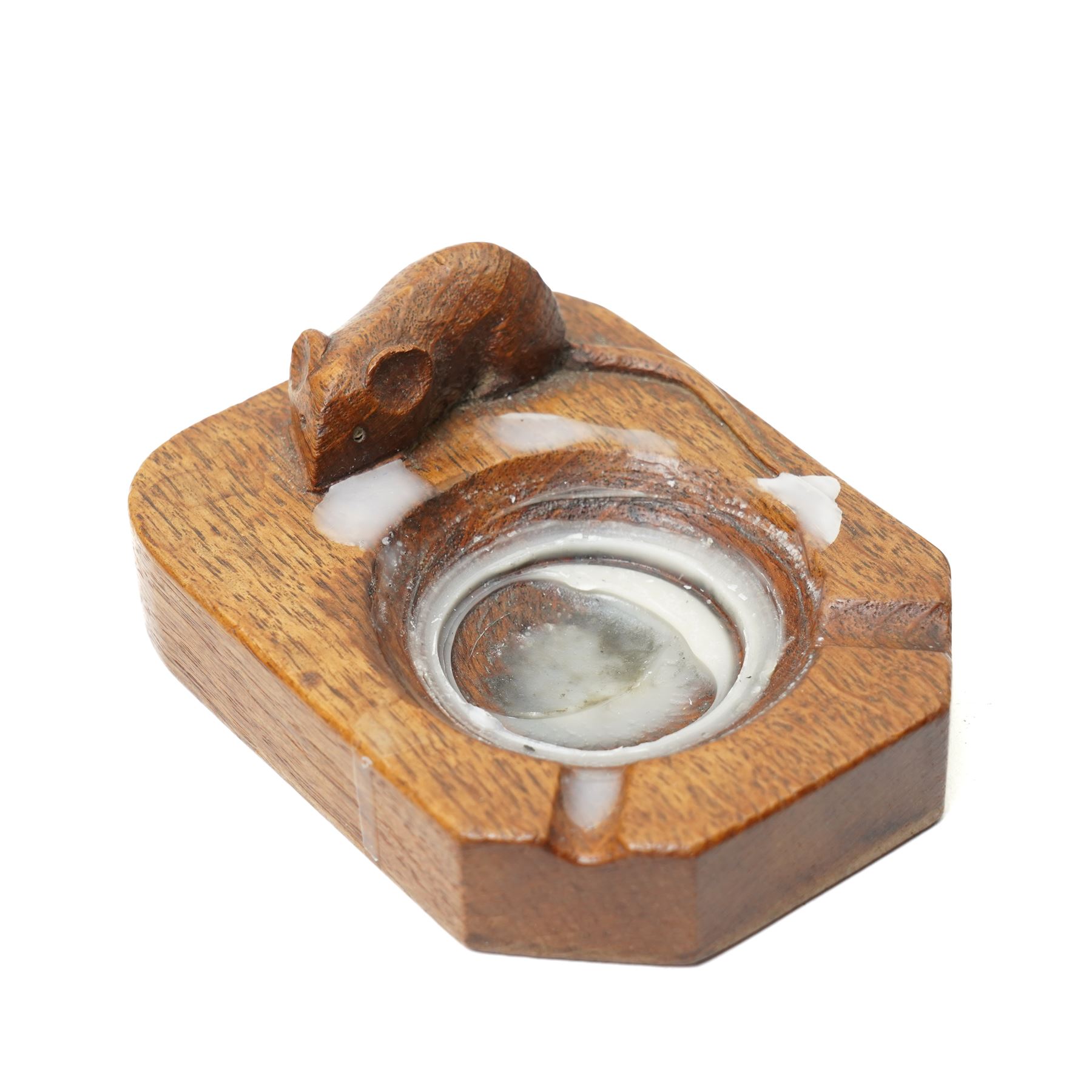 Mouseman - Oak ashtray of rectangular form with canted corners with carved mouse signature from the workshop of Robert Thompson Kilburn W10cm