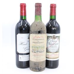 Mixed red wine; comprising Chateau Rauzan Gassies, 1998 Margaux, Le Haut Medoc de Giscours 1996 Haut Medoc and Villenave Di Rions Bordeaux, various contents and proof (3)