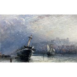 Richard Weatherill (British 1844-1913): Ships at Anchor in Whitby Harbour, oil on board signed 28cm x 45cm
