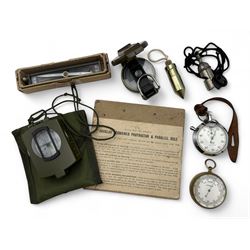 Trough compass and two other modern hand held compasses, compensated barometer, Smiths sto...