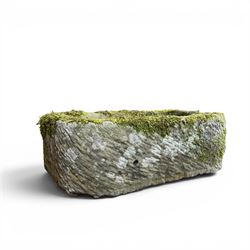 19th century weathered hewn stone planter, of rectangular D-shaped form 