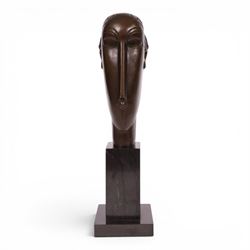 After Amedeo Modigliani - bronze sculpture modeled as a female face, upon a square base, o...