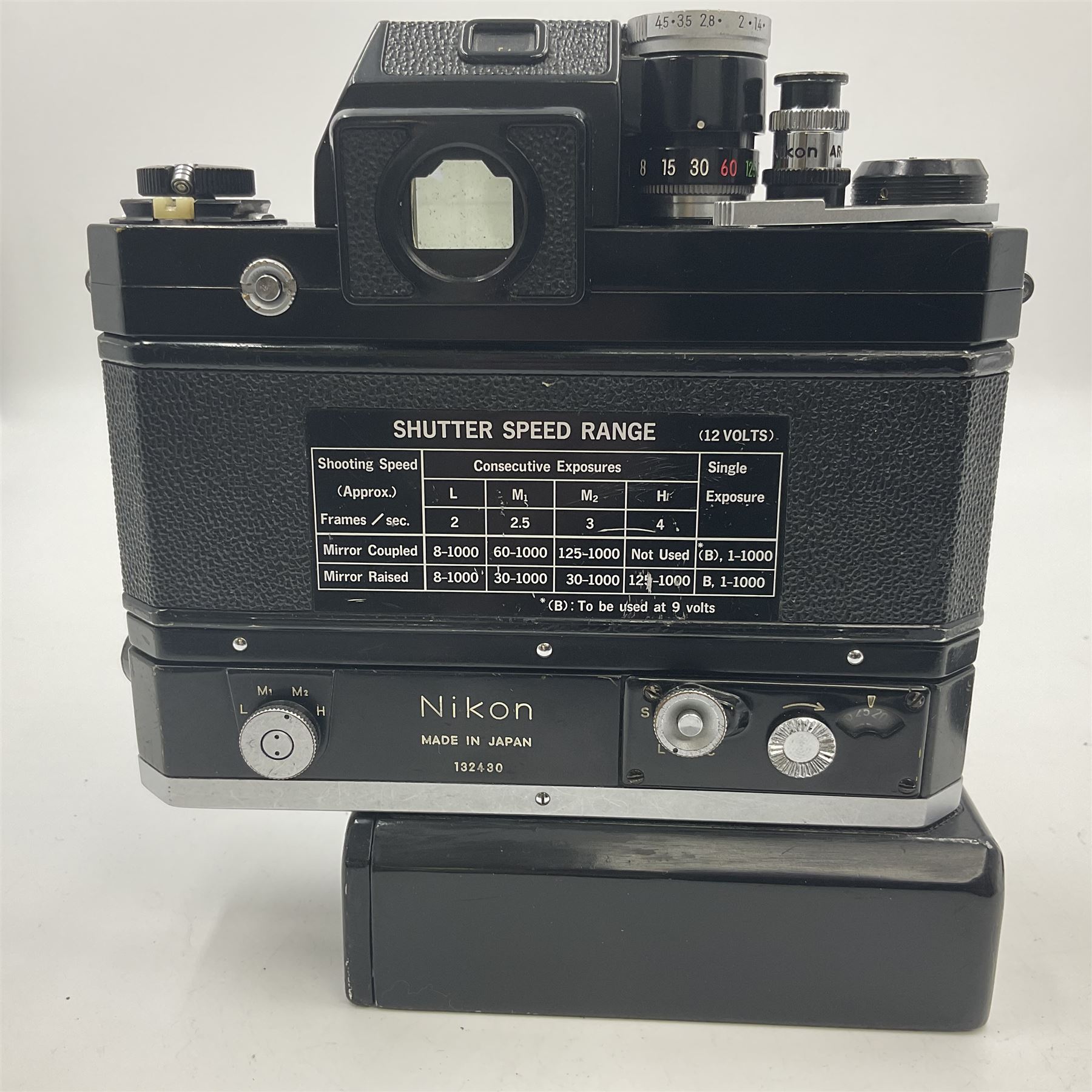 Nikon Photomic TN NKJ camera body, serial no 6728309, circa 1965, with 'Nippon Kogaku NIKKOR-S Auto 1:1.4 f=5.8cm' lens, serial no. 173909, Nikon F36 Motor Drive, serial no.132430 and Nikon cordless battery pack