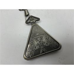 RAOB jewel Bourn Lodge 9394 with 25 years bar; two masonic jewels and triangular pendant watch; British Iron Cross style propaganda medallion; French Legion of Honour and Combatants Cross; and three foreign medals