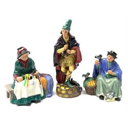Three Royal Doulton figures, comprising Silks and Ribbons HN2017, Tuppence A Bag HN2320, and The Pied Piper HN2102. 