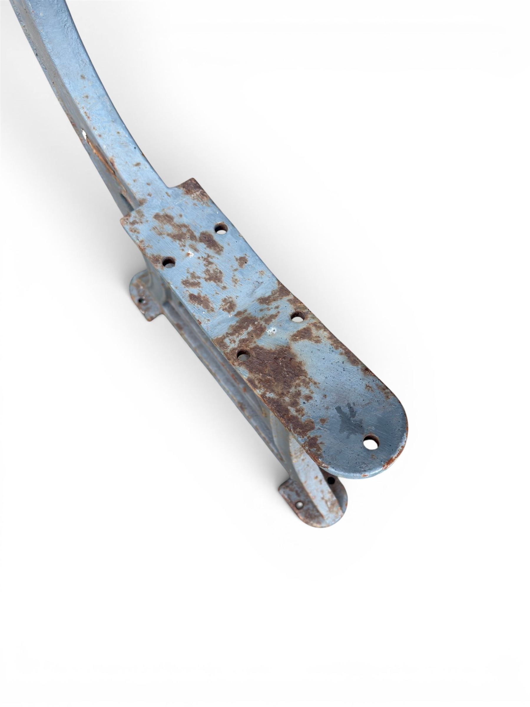 Set of three mid-20th century cast iron towns and park bench ends, scrolling pediment over arched stretchers, length to be altered as desired