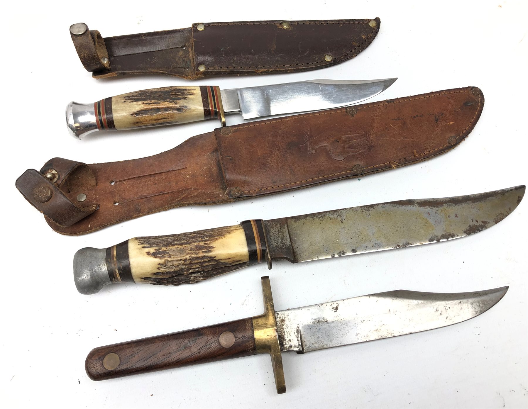 Hunting knife, the 18cm single edge steel blade marked Whitby Solingen