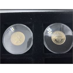 Sixteen hallmarked 9ct gold replica coins from 'The Historic Coins Of Great Britain Museum Gold Collection', housed in a Westminster display case, overall weight approximately 51.3 grams