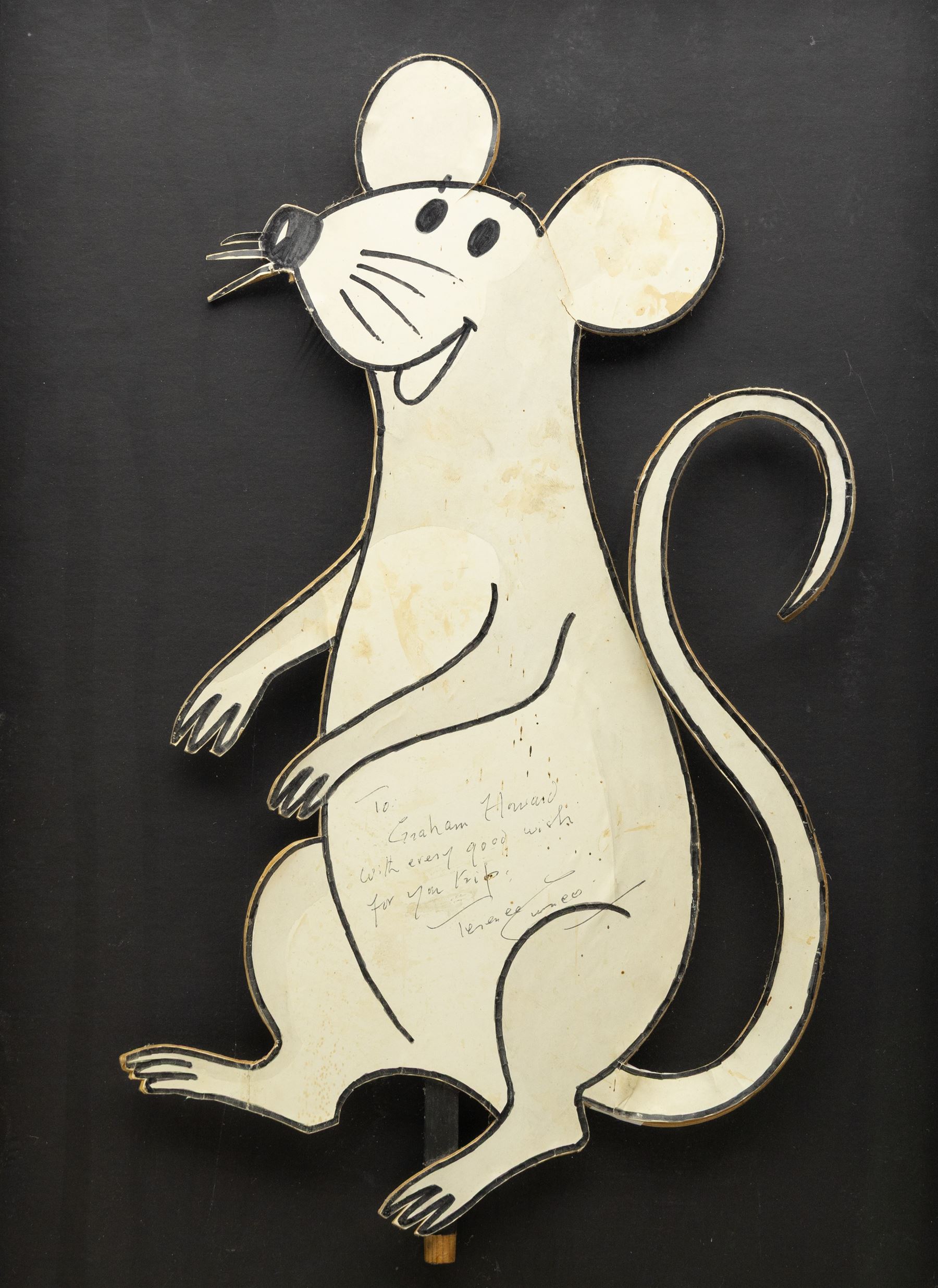 Terence Cuneo (British 1907-1996): Mouse, ink and wash on paper inscribed and signed, on backing 48cm x 30cm; together with a framed collection of associated ephemera, including photographs, press cuttings, competition flyer, Pullman luncheon tickets and menu, documenting the event and prizewinner’s excursion
Notes: the mouse is the original artwork affixed to the locomotive for the 1985 British Rail Marylebone Mouse Hunt, as pictured in the photograph