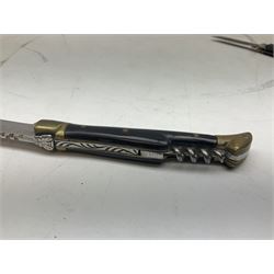 Laguiole pocket knife, with brass mounts and Bee mouche, L19.5cm open, together with a further William Rodgers Sheffield knife